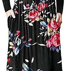 AUSELILY Women Long Sleeve Loose Plain Maxi Dresses Casual Long Dresses with Poc