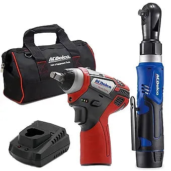 ACDelco ACDelco ARW1209-K14 G12 Series 12V Li-ion Cordless 3/8” Ratchet Wrench & Impact Wrench Combo Tool Kit with Canvas Bag
