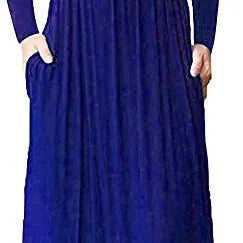 AUSELILY Women Long Sleeve Loose Plain Maxi Dresses Casual Long Dresses with Poc