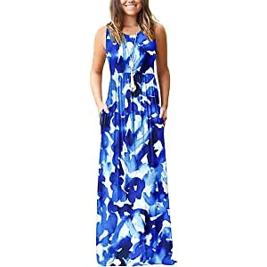 AUSELILY Women's Summer Sleeveless Loose Maxi Dress Casual Long Dress with Pock