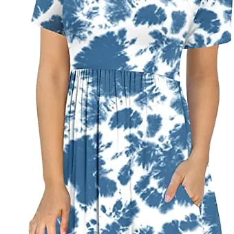 LONGYUAN Women's Short Sleeve Casual Dresses Hide Belly Fat Loose Fit Sundress w