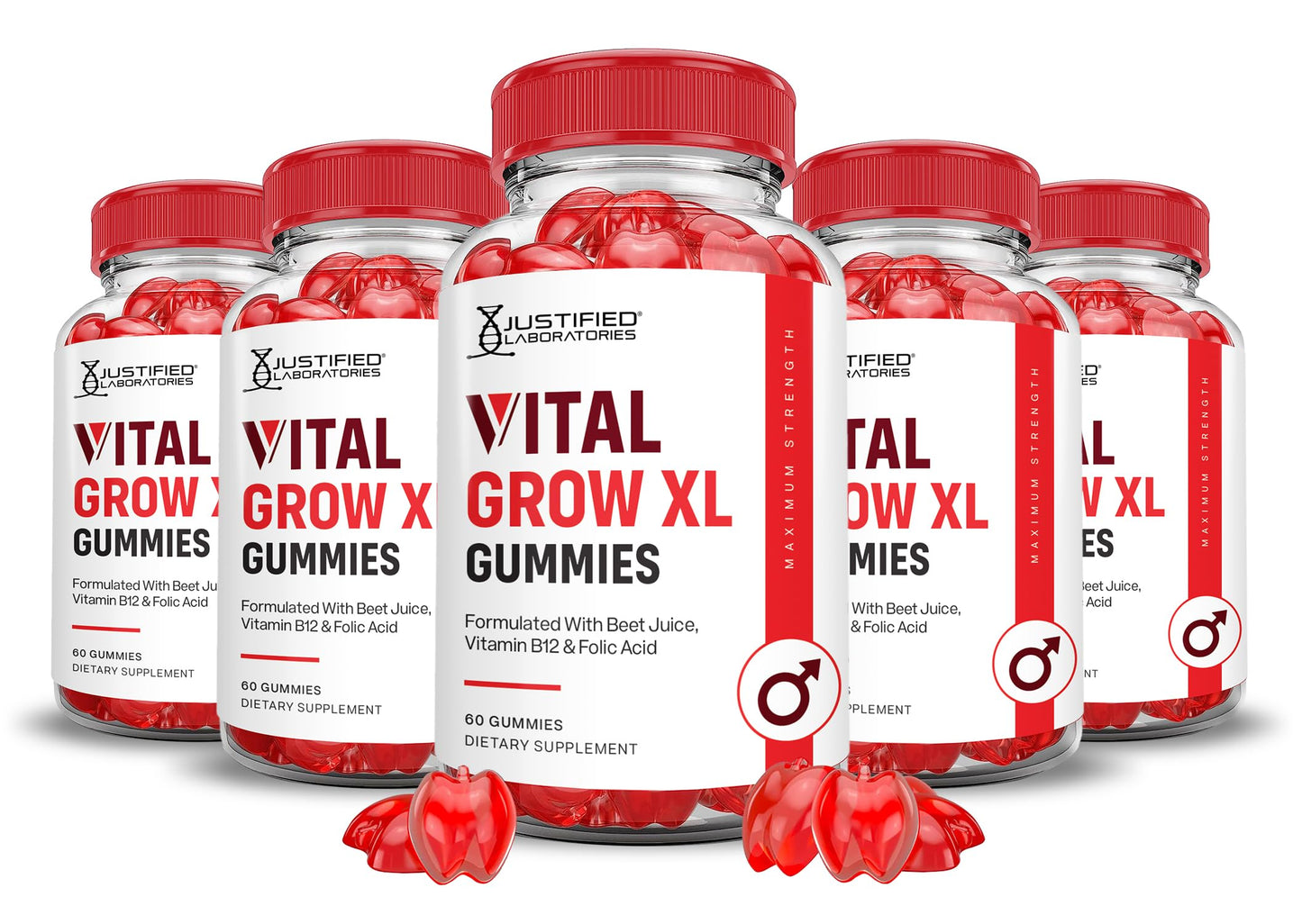 (5 Pack) Vital Grow XL Performance Gummies 1000MG Advanced Formula Formulated with ACV Pomegranate Beet Juice Powder B12 Vegan Non GMO 300 Gummys