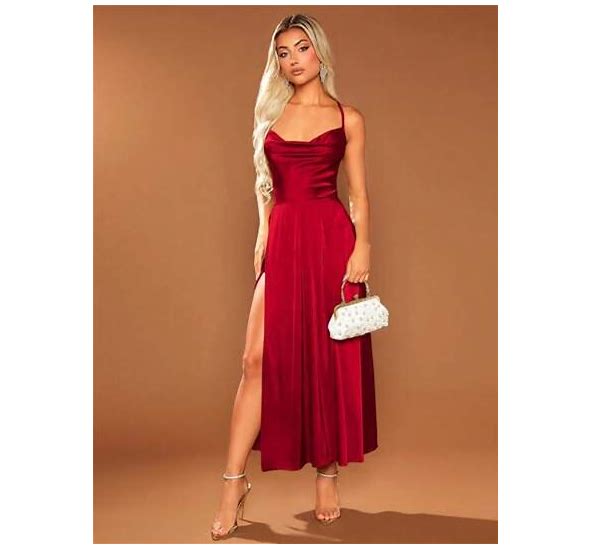 BAE Women's Draped Neck Sleeveless Dress With High Side Slit