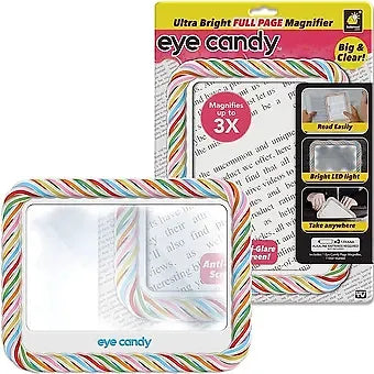 Eye Candy &nbsp;Full Page Book Magnifier and Light to See Pages 3X Bigger, Optical Grade, Anti-Glare Page Magnifier Book Light with Dimmable Brightness, 3.3oz