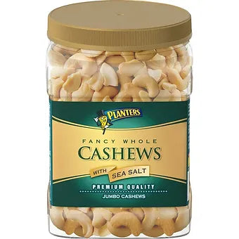 Planters Premium Quality Fancy Whole Jumbo Cashews with Sea Salt, 2.06 lb Container
