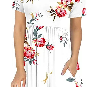 LONGYUAN Women's Short Sleeve Casual Dresses Hide Belly Fat Loose Fit Sundress w