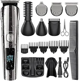 Cshidworld  Hair Clipper for Men, 16 in 1 Grooming Kit IPX7 Waterproof, Cordless Electric Beard Trimmer, Body Mustache Nose Ear Facial Cutting Groomer for Wet/Dry W/ USB Rechargeable &amp; LED Display &amp; Storage Dock
