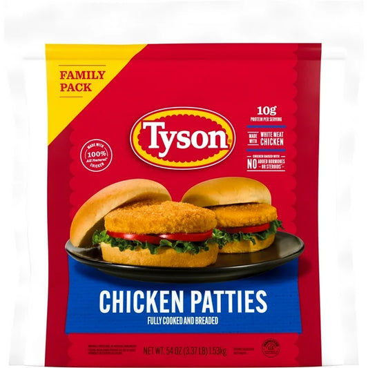 Tyson Breaded White Meat Chicken Patties, 3.37 lb Bag (Frozen)